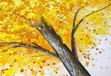 Goden árbol amarillo decoración de la pared detalle textura Pinturas al óleo